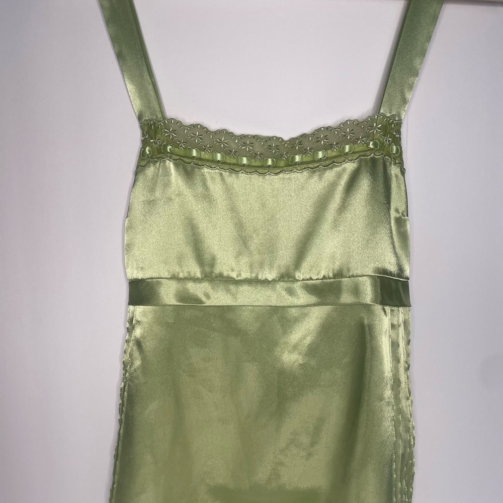 Y2K Old Navy Satin Lace-Trim Sleeveless Top in Light Green